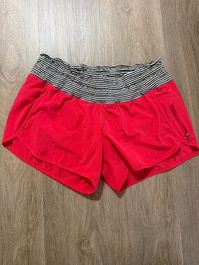 lululemon athletica Red Athletic Shorts with Black-and-White Striped Waistband